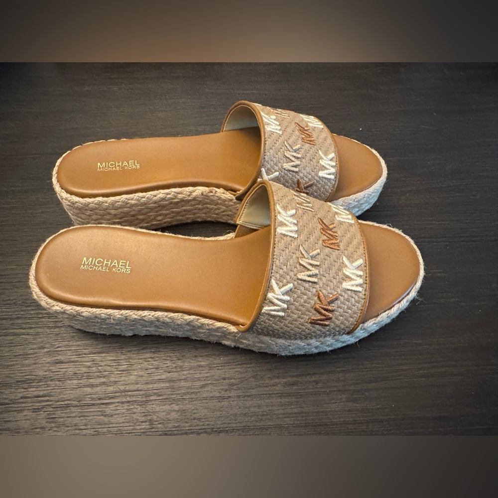Michael Kors Brown and Cream Espadrille Slides